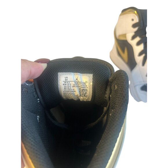 Nike Air Jordan 1 MID Shoes GS Sz 5Y WMNS Sz 6.5 White/Gold/Black 554725-190 - Picture 13 of 16